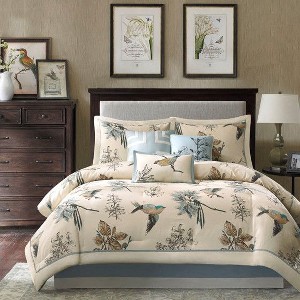 Sapphtopaz 7 Piece Comforter Set Bedding Set Farmhouse Style Twill Plant Printed Embroidery Reversible Cotton Quilt Set, Multicolor - 1 of 4