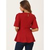 Allegra K Women's Split Half Sleeve Crew Neck Belted Casual Peplum Blouses - 3 of 4