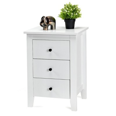Tangkula End Table Nightstand living Room Furniture W/ 3 Drawers White
