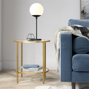 Brass Finish Round Side Table with Glass Shelf - Henn&Hart - 1 of 4