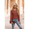 Women's Casual V-Neck Button-Front Ribbed Loose Long Sleeve Pullover Top, Comfortable Knit T-Shirt for Daily Wear - 3 of 4
