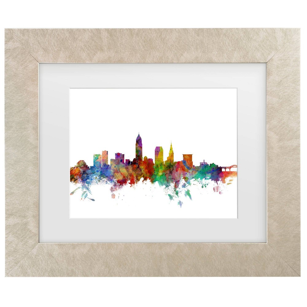 Trademark Fine Art 11"x14" Michael Tompsett Cleveland Ohio Skyline Matted Framed Art Cream