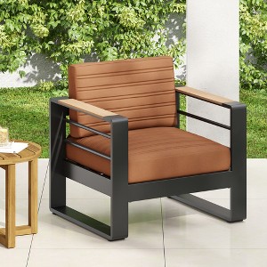 APRILSOUL 32.00"Outdoor Club Chair Set – Lightweight Aluminum Frame with Water-Resistant Cushions & Elegant Slat Design - 1 of 4