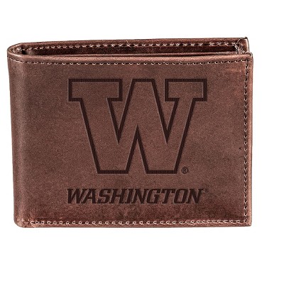 Evergreen NCAA Washington Huskies Brown Leather Bifold Wallet Officially Licensed with Gift Box