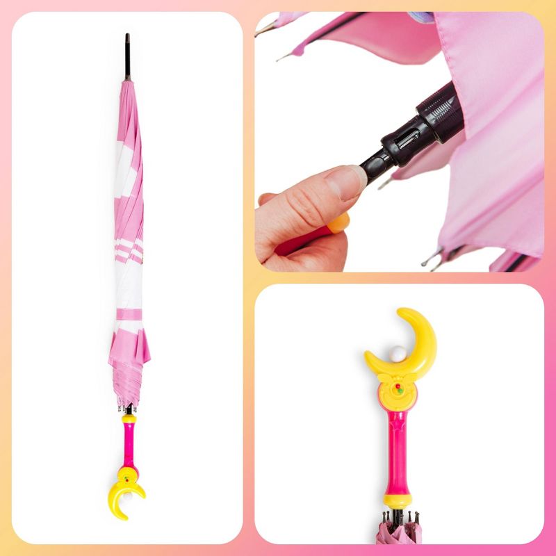 Just Funky Sailor Moon Pink Umbrella With Crescent Moon Wand Handle, 3 of 8