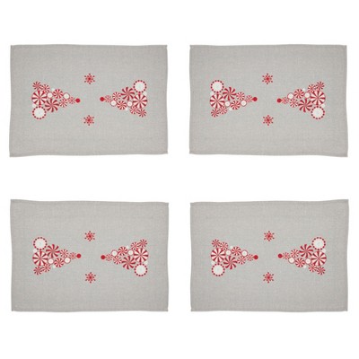 Peppermint Christmas Tree Silver Fabric Placemats Set of 4