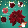Orieon 24 Velvet Poinsettia Christmas Flowers with Glitter, 6.3" Artificial Blooms for Wreaths, Garlands & Holiday Decor, Claret - 2 of 4