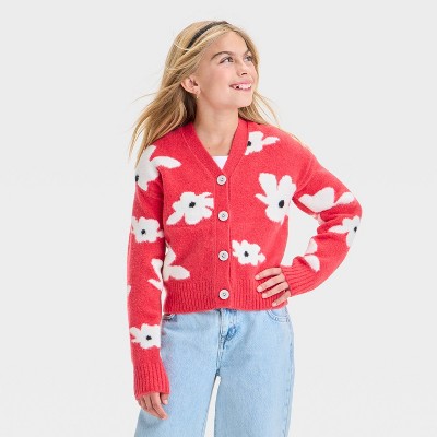 Kids' Floral Button-Down Cardigan Sweater - Cat & Jack™ Red