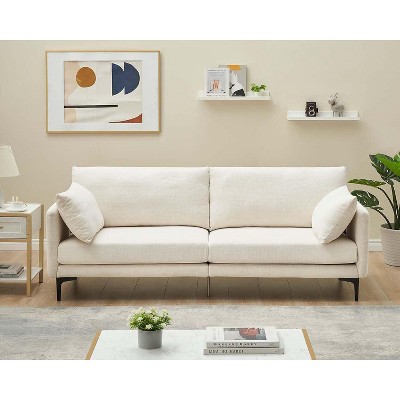 3-Seater Modern Sofa Couch with Chenille Upholstery, Throw Pillows and Removable Cushions for Living Room