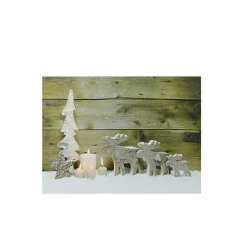 Northlight LED Lighted Flickering Candles and Winter Wooden Moose Canvas Wall Art 12" x 15.75"