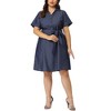 Women's Plus Size Relaxed Fit Buttons Belted Short Sleeves Chambray Shirtdress - Agnes Orinda - 2 of 4