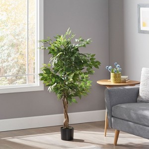 Okak 47IN Indoor Artificial Ficus Tree with Glossy Leaves and Twisted Trunk, Pre-Potted Faux Trees with Pot, Plants Decor for Home, Office, Green - 1 of 4