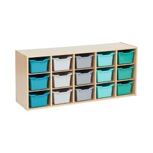 ECR4Kids Streamline 15 Cubby Tray Cabinet with 15 Scoop Front Storage Bins, 3x5, Natural - 1 of 4