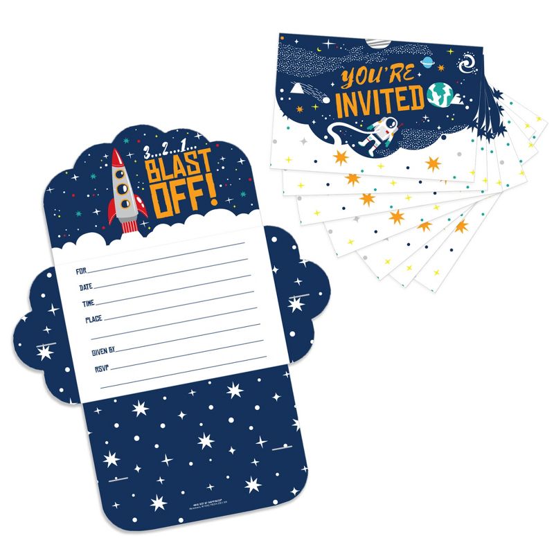 Big Dot of Happiness Blast Off to Outer Space - Fill-In Cards - Rocket Ship Baby Shower or Birthday Party Fold and Send Invitations - Set of 8, 1 of 10