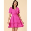 INSPIRE CHIC Women's V Neck Smocked Elastic Waist Short Sleeve Boho Crochet Trim Mini Dress - 3 of 4