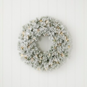 Christmas Flocked Winter Fir Wreath - 1 of 4