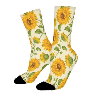 Beautiful Yellow Sunflower Art Women Printed Crew Socks Funny Funky Socks Soft Polyester Novelty Gifts for Artists Men