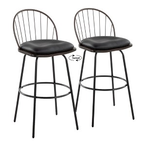 30" Faux Leather Farmhouse Barstool with Swivel, Metal Frame and Round Footrest for Kitchen or Home Bar - 1 of 4