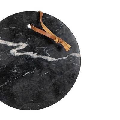 Round Black Marble Cheese Serving Board with Leather Loop