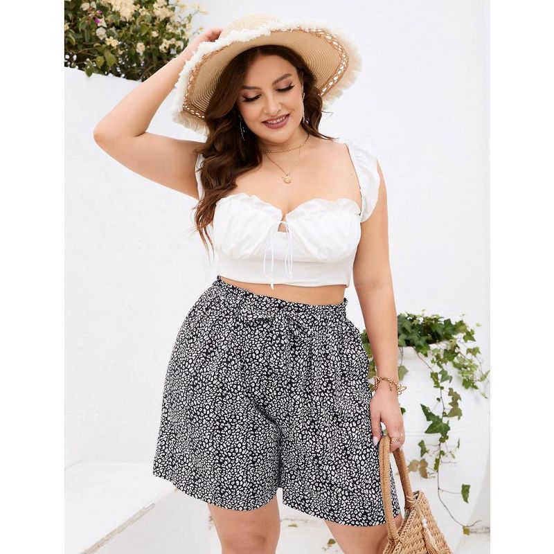Plus Size Loose Casual Shorts Women Elastic Tie Waist Summer Dressy Shorts Wide Leg Comfy Lounge Shorts, 5 of 8