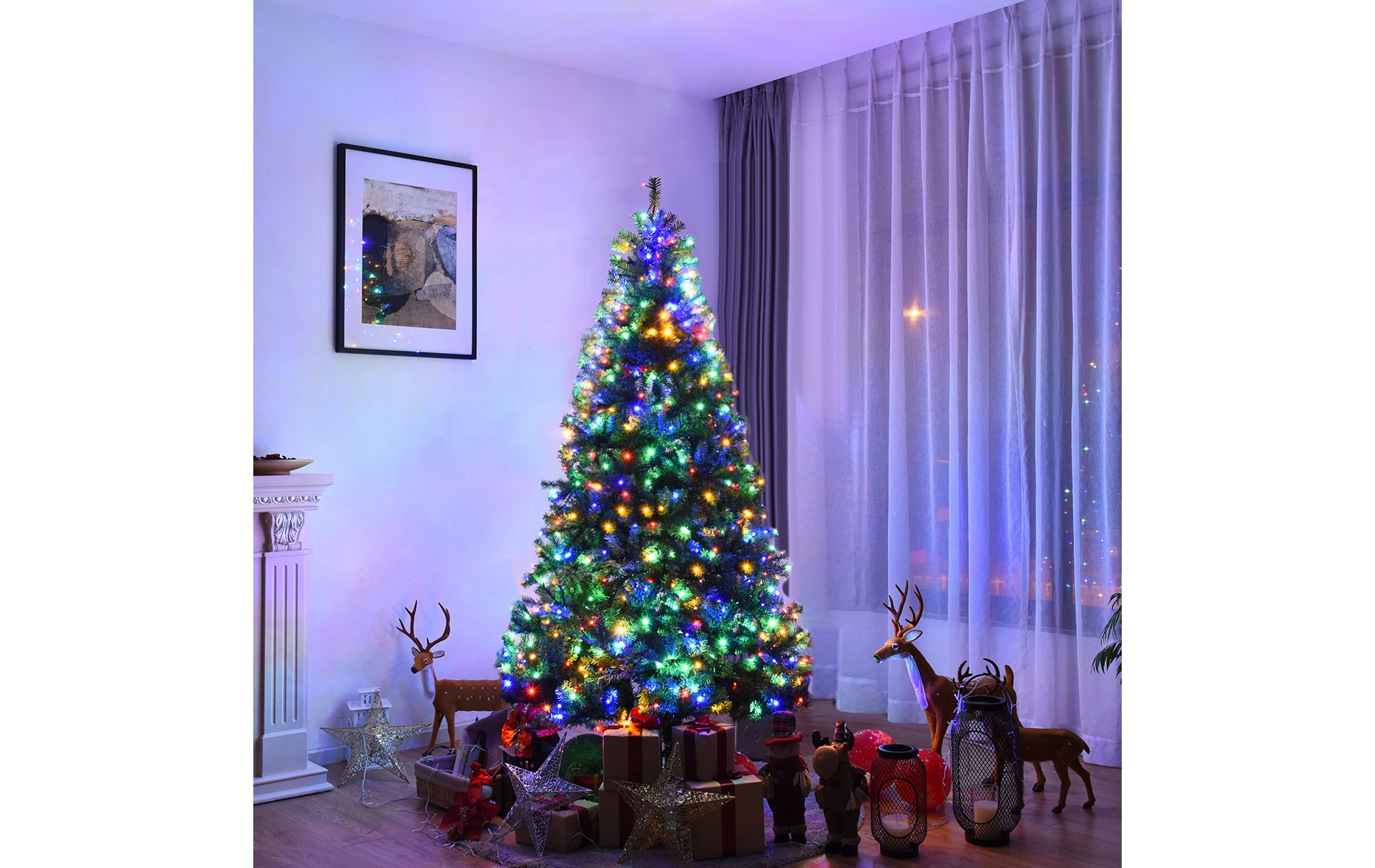 Costway 7Ft Pre-Lit Artificial Christmas Tree Hinged 500 LED Lights
