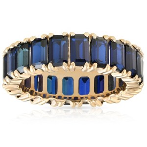 Pompeii3 5X3mm Imitation Blue Sapphire Emerald Cut Eternity Ring 10k Yellow Gold - 1 of 4