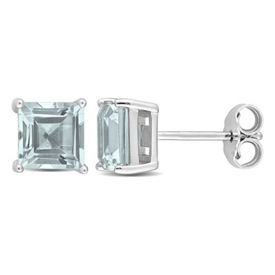 EVERLY JEWELRY | Sterling Silver 3 CT TGW Princess Cut Sky Blue Topaz Stud Earrings