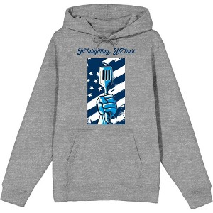 "In Tailgating We Trust" American Flag And Spatula Adult Long Sleeve Hoodie - 1 of 2