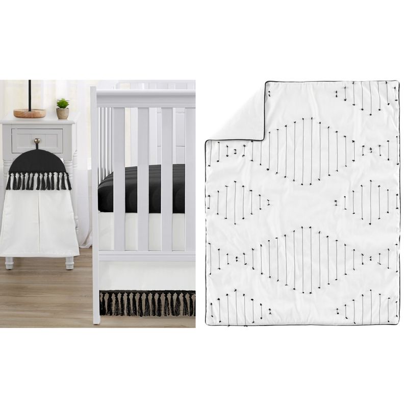 Sweet Jojo Designs Gender Neutral Unisex Baby Crib Bedding Set - Boho Stitch Black and White 4pc, 1 of 8