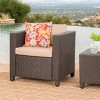 Modern Wicker Outdoor Club Lounge Chair,Accent Chair With Metal Frame,Upholstered Armrests Chair For Patio Garden Backyard-Coolbibila - 3 of 4