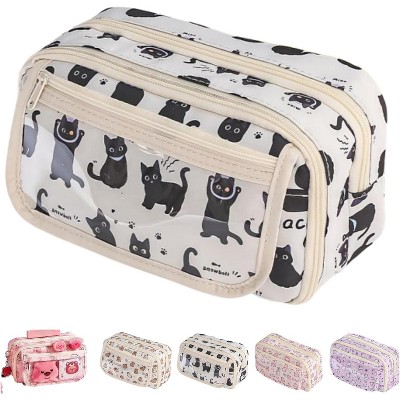 Fmeida Cute Kawaii Pencil Case Pouch Cartoon Pen Box Holder Organizer for Office Workspace Supplies Desk Accessories