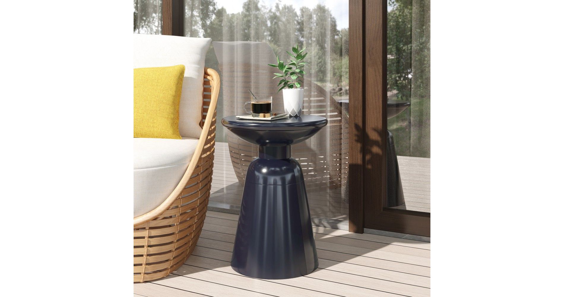 TUYOHW Modern Patio End Table,Iron Patio Side Table for Backyard,Pool, Indoor Companion,Durable and Rustproof,Navy Blue