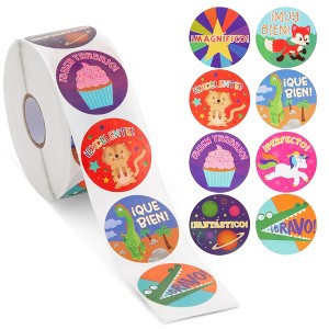 Blue Panda 1000 Piece Motivational Spanish Stickers - Reward Stickers for Kids, Classroom Supplies (8 Assorted Designs, 1.5 In) - 1 of 4