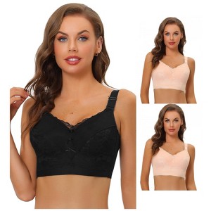 Allegra K Women's Full Coverage Wide Straps Longline Hem Wirefree Bralettes 3 Packs - 1 of 4