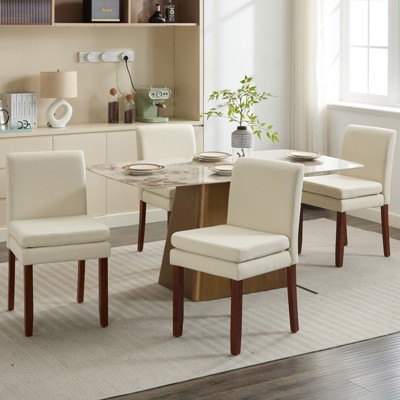 DOMETOUR Linen Upholstered Dining Chair Set of 2, Modern Armless Chair With Cushioned Seat for Living Room