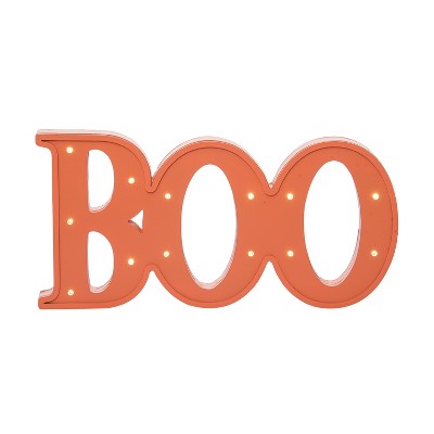 Transpac MDF Light Up Boo Marquee Sign for Halloween - Freestanding Decorative Sign for Spooky Home Decor