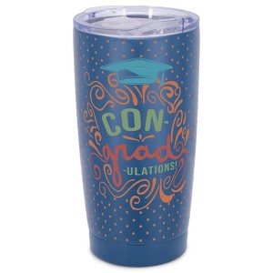 Elanze Designs 20 oz Stainless Steel On the Go Insulated Travel Tumbler With Push Top Lid, ConGRADulations Graduation Blue - 1 of 4