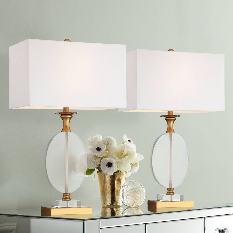 Vienna Full Spectrum Valerie 28" Tall Round Geometric Modern Glam Table Lamps Set of 2 Gold Clear Crystal Metal Living Room Bedroom White Shade, 2 of 10