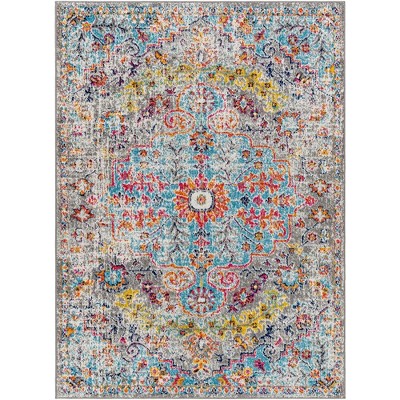 Olivia Teal and Beige Synthetic Stain-Resistant Area Rug 5'3" x 7'3"