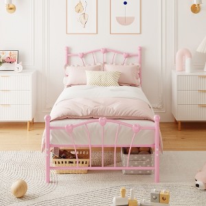 Twin Size Bed Frames for Kids, Metal Bed Frame with Headboard & Footboard, Heavy Duty Bed Slats Support, No Box Spring Needed - 1 of 4