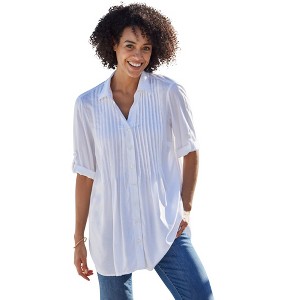 Woman Within Women's Plus Size Rayon 7-Day Pintucked Tunic Blouse - 1 of 4