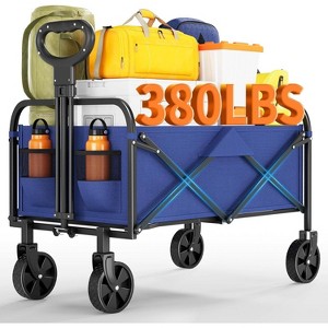 Collapsible Wagon Cart with 5" All-Terrain Wheels, 380LB Capacity Foldable Utility Cart with Drink Holders for Grocery, Beach, Camping, Sports - 1 of 4