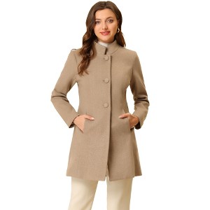 INSPIRE CHIC Women's Winter Stand Collar Single Breasted Mid-thigh Long Overcoat - 1 of 4
