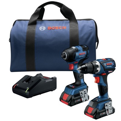 Bosch GXL18V-238B25-RT 18V Compact Tough Connected-Ready EC Brushless Lithium-Ion 1/2 in. Cordless Drill Driver / 1/4 in. Hex Impact Driver Combo Kit