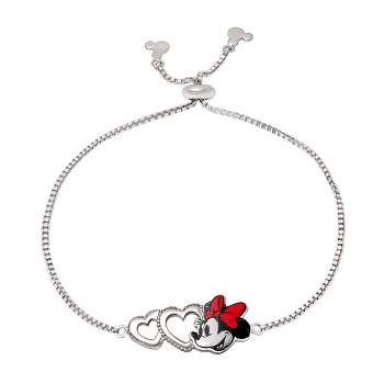 Disney Womens Minnie Mouse Silver Plated Heart Lariat Bracelet
