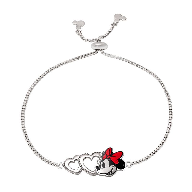 Disney Womens Minnie Mouse Silver Plated Heart Lariat Bracelet, 1 of 4
