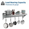 12"x24" Stainless Steel Shelf,Multifunctional Metal Wall Mounted Shelf with 2 Stainless Steel Backsplashs and 5 Hooks - 2 of 4