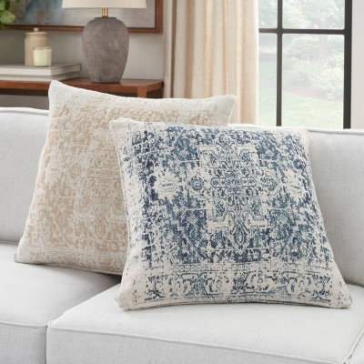 Ivory Beige Cotton Vintage-Inspired 20'' Square Throw Pillow