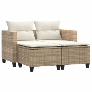 vidaXL Beige Poly Rattan Patio Sofa 2-Seater with Stools - Outdoor Lounge Furniture with Washable Cushions, UV-Resistant for Garden, Deck - 1 of 4