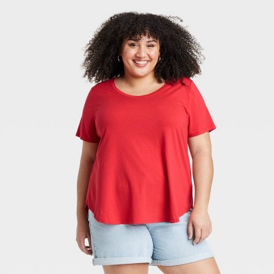 Women's Short Sleeve Scoop Neck Drapey T-Shirt - Ava & Viv™ Red 2X